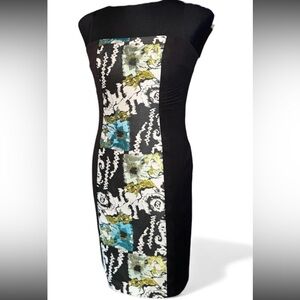 Rickie Freeman Teri Jon Sheath Dress Womens Black Floral print panel Sz 4